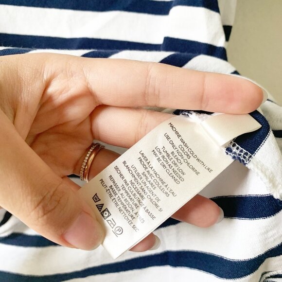 Anthropologie White Navy Blue Stripe V-Neck Tee XS - Picture 5 of 6